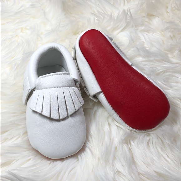 ❣️5 for $25 Loubie White with red soles baby toddler moccasins - Picture 1 of 4